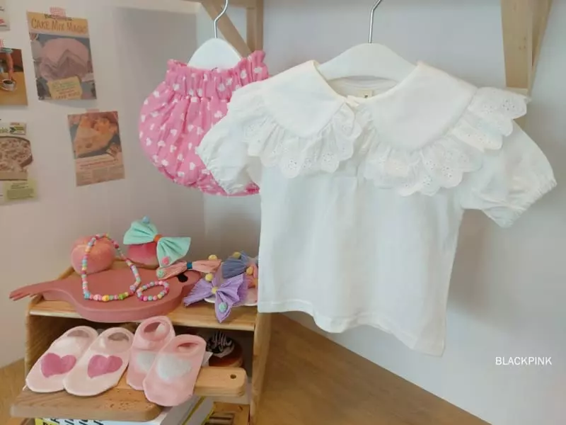 Black Pink - Korean Children Fashion - #kidsshorts - Big Collar Tee - 4