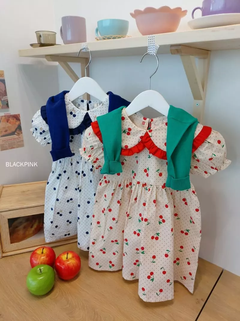Black Pink - Korean Children Fashion - #kidsstore - Dot Cherry One-piece - 2