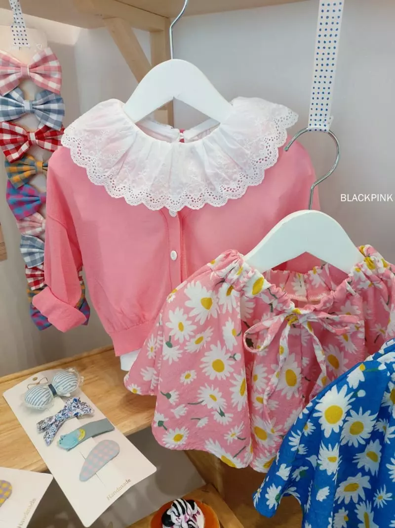 Black Pink - Korean Children Fashion - #kidzfashiontrend - Lace Frill Short Sleeves Blouse
