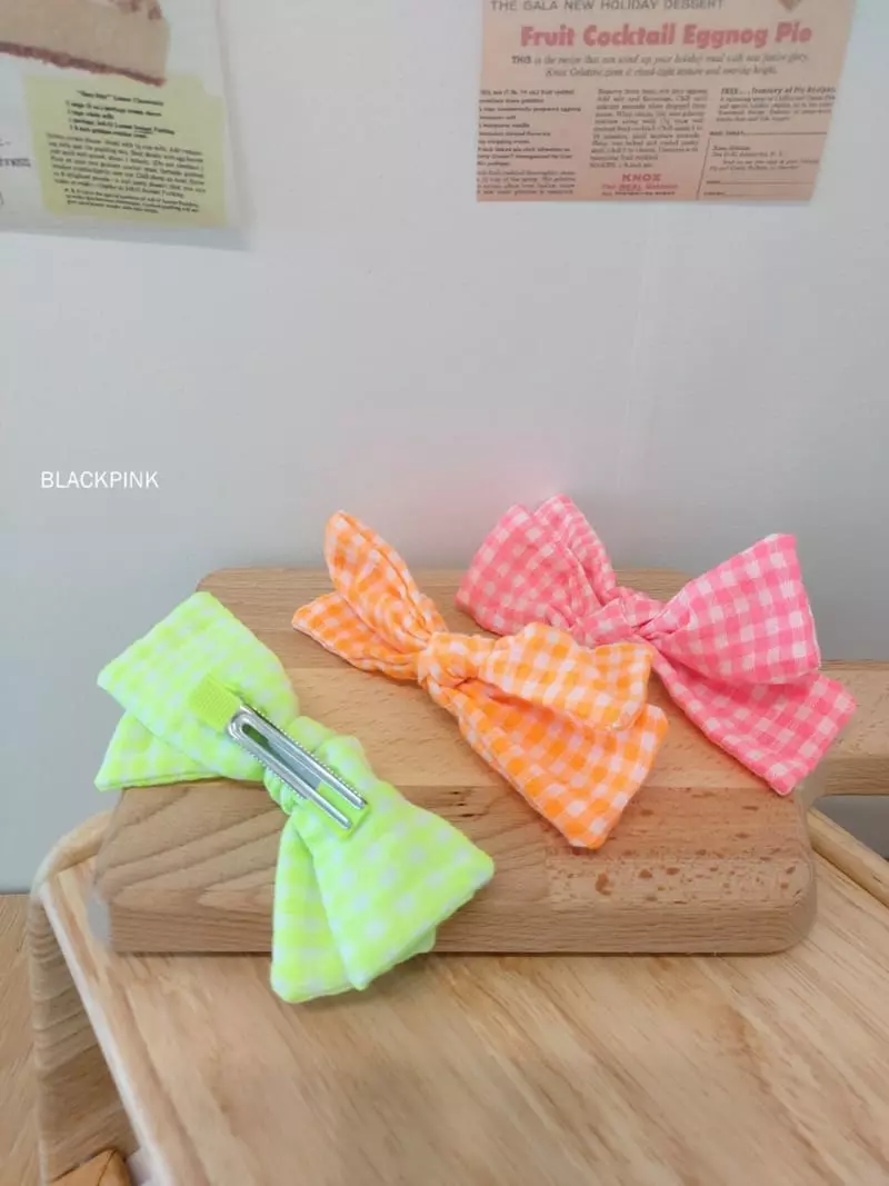 Black Pink - Korean Children Fashion - #littlefashionista - Neon Check Hairpin - 2