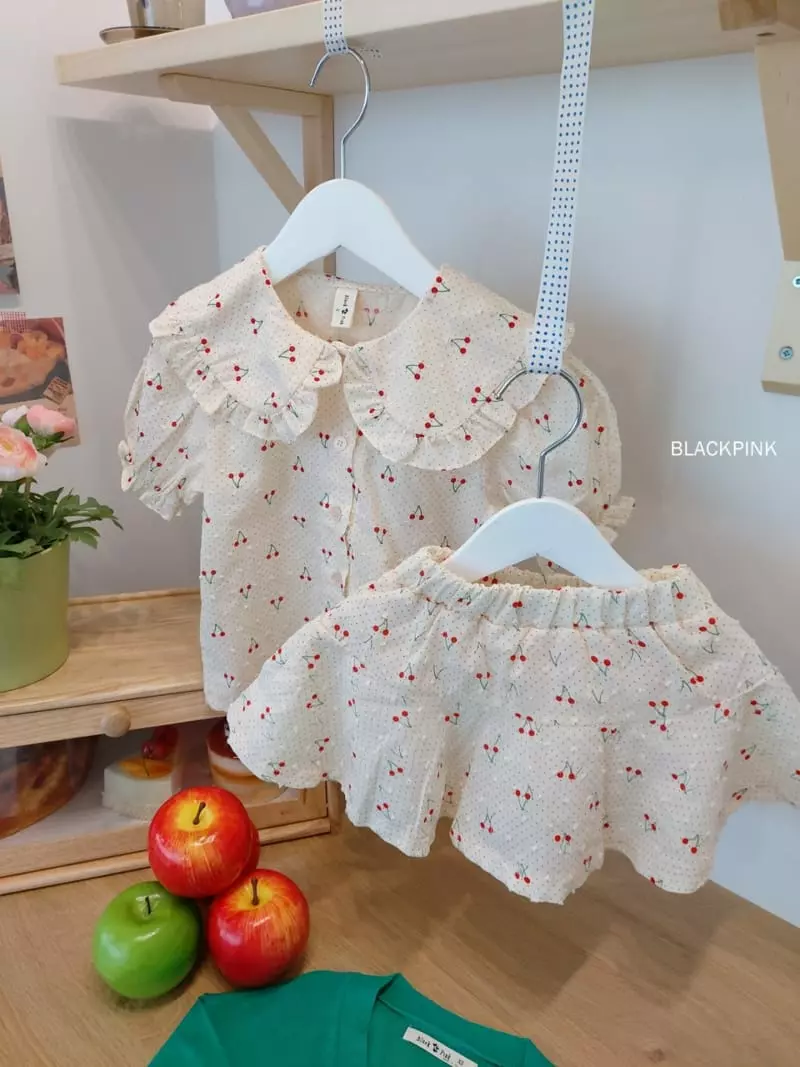 Black Pink - Korean Children Fashion - #littlefashionista - Cherry Top Bottom Set - 7