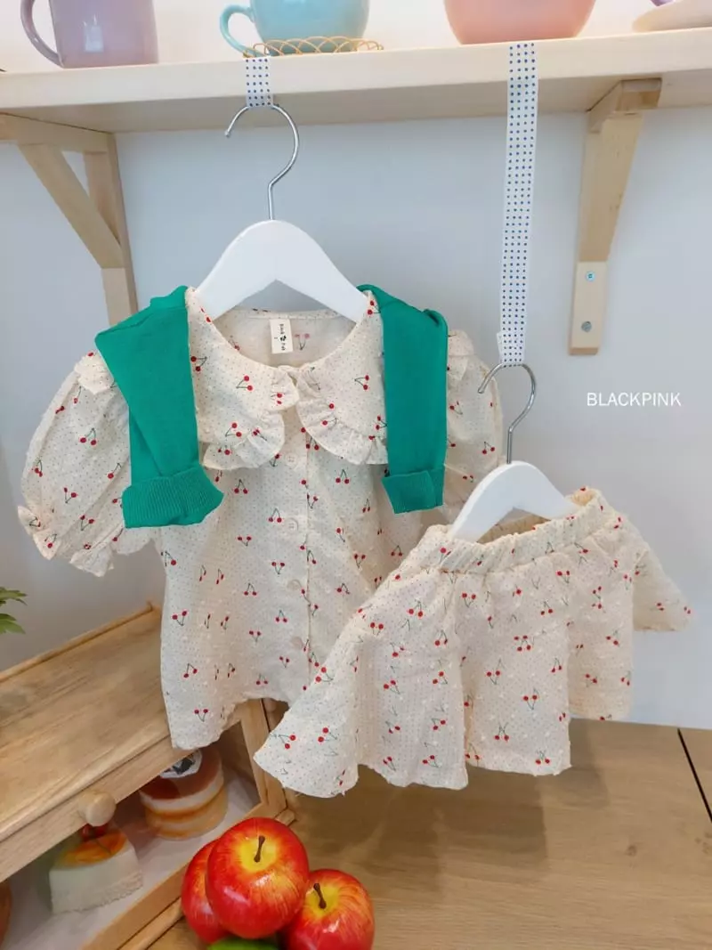 Black Pink - Korean Children Fashion - #minifashionista - Cherry Top Bottom Set - 9