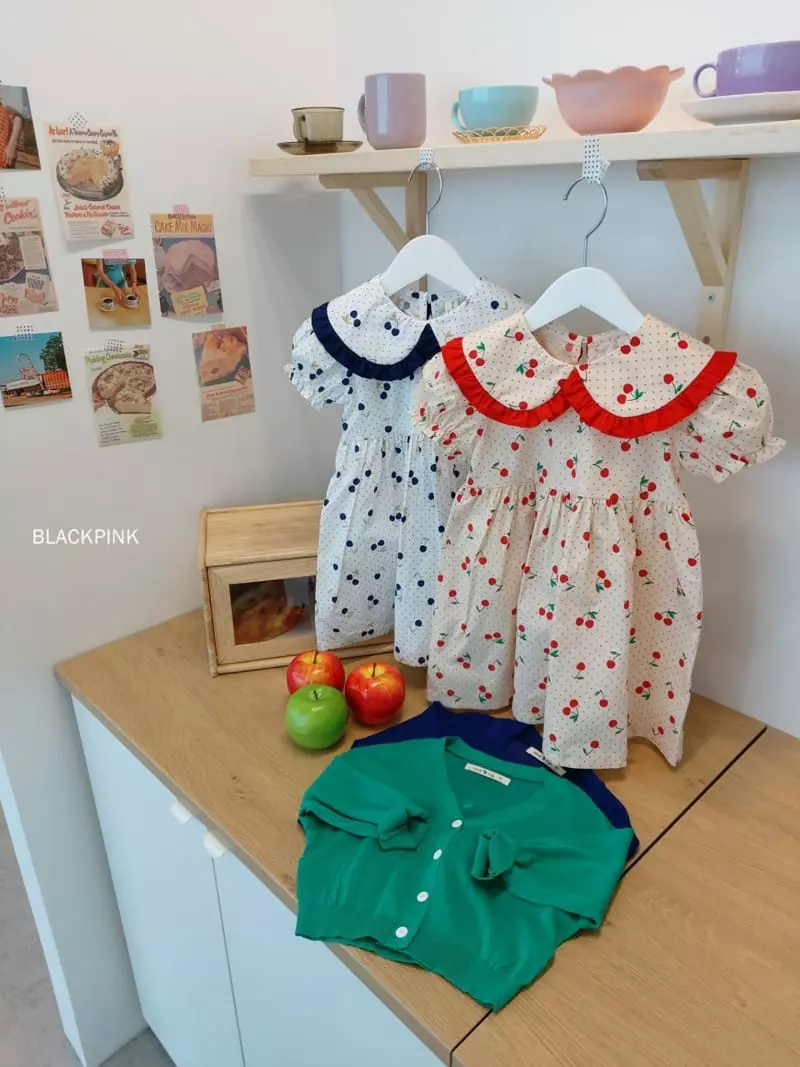 Black Pink - Korean Children Fashion - #prettylittlegirls - Dot Cherry One-piece - 8