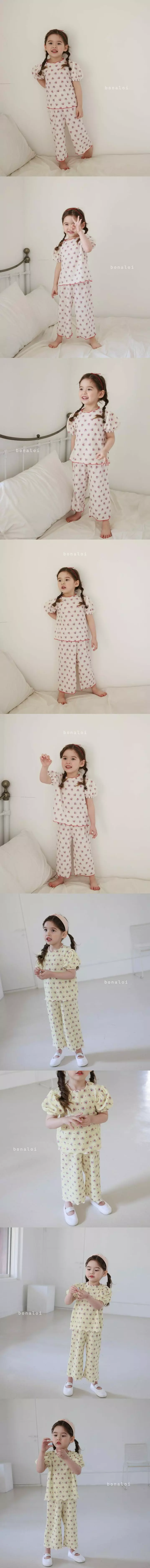 Bonaloi - Korean Children Fashion - #discoveringself - Heart Flower Top Bottom Set - 2