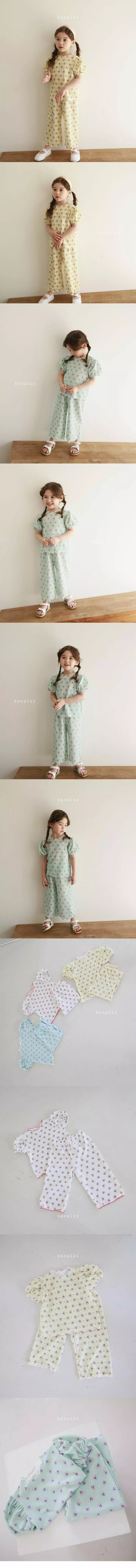 Bonaloi - Korean Children Fashion - #fashionkids - Heart Flower Top Bottom Set - 3