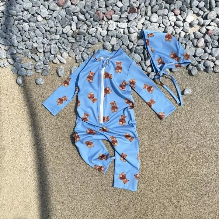 Bonito - Korean Children Fashion - #childrensboutique - Bear Rashguard Swimwear with Hat - 4