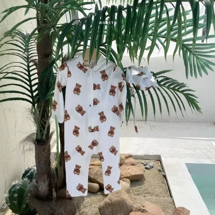 Bonito - Korean Children Fashion - #fashionkids - Bear Rashguard Swimwear with Hat - 6