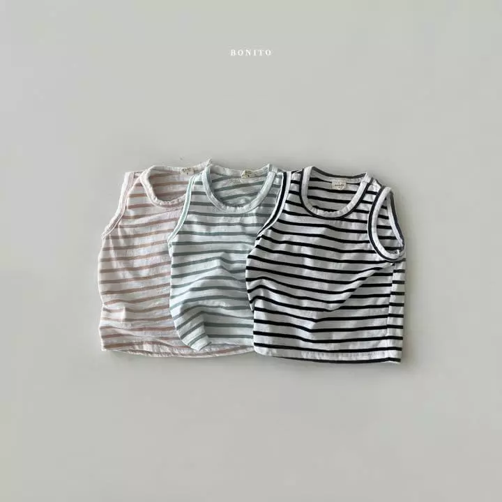Bonito - Korean Children Fashion - #kidsshorts - Kid Stripes Piping Sleeveless - 2