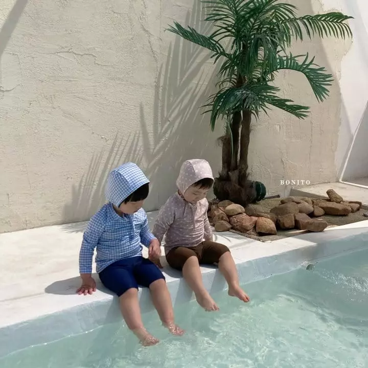 Bonito - Korean Children Fashion - #kidsstore - Rashguard Top Bottom Swimwear with Hat - 7