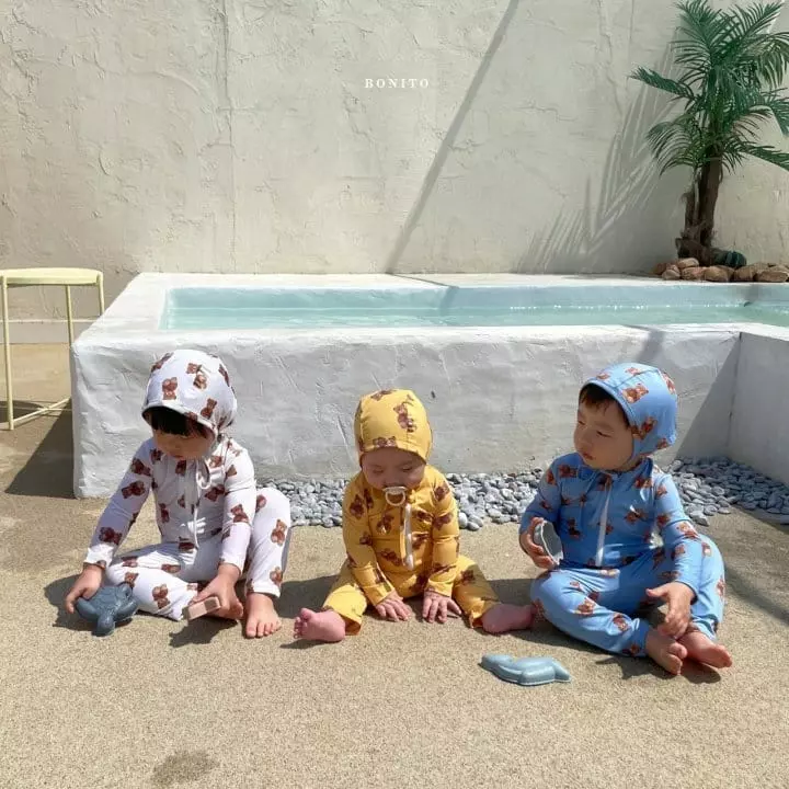 Bonito - Korean Children Fashion - #kidzfashiontrend - Bear Rashguard Swimwear with Hat - 9