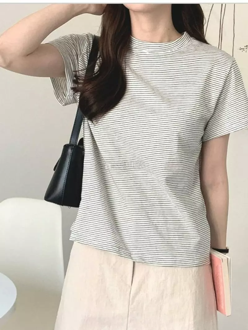 Chemi - Korean Women Fashion - #momslook - Snup Stripes Tee - 3