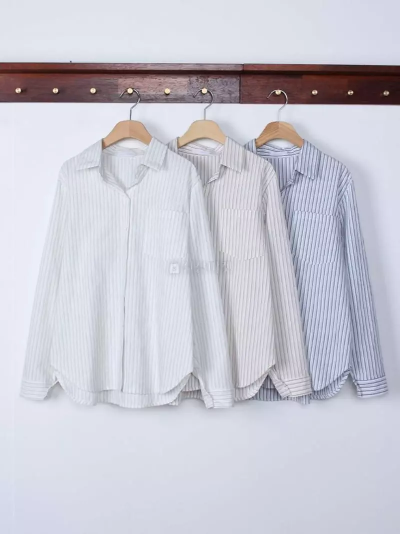 Chemi - Korean Women Fashion - #womensfashion - Drawing Stripes Shirt - 4