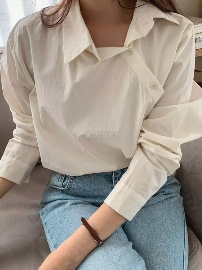 Chemi - Korean Women Fashion - #vintageinspired - Bio Center Button Shirt