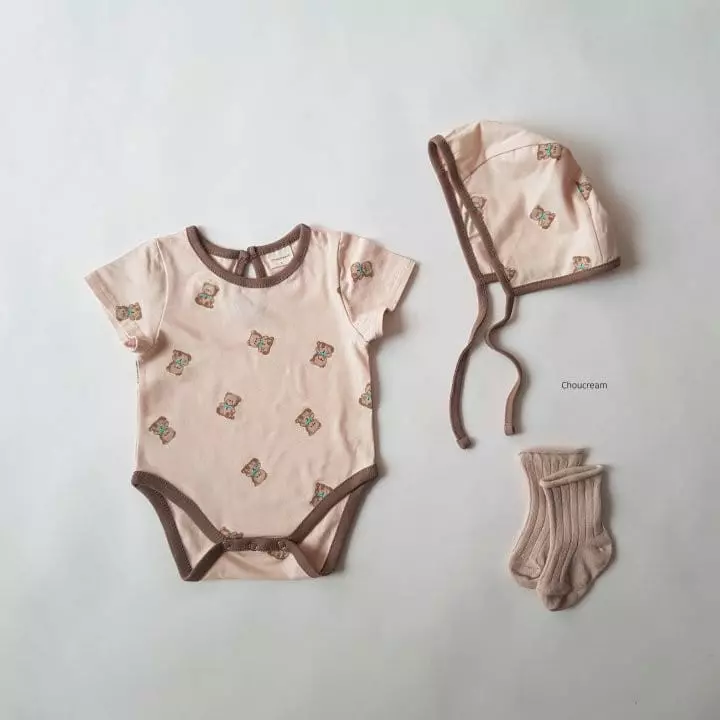 Choucream - Korean Baby Fashion - #babylifestyle - Baby Bear Bonnet Bodysuit - 11