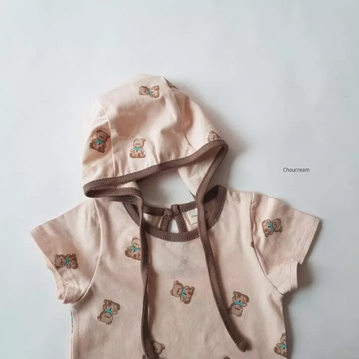 Choucream - Korean Baby Fashion - #babywear - Baby Bear Bonnet Bodysuit