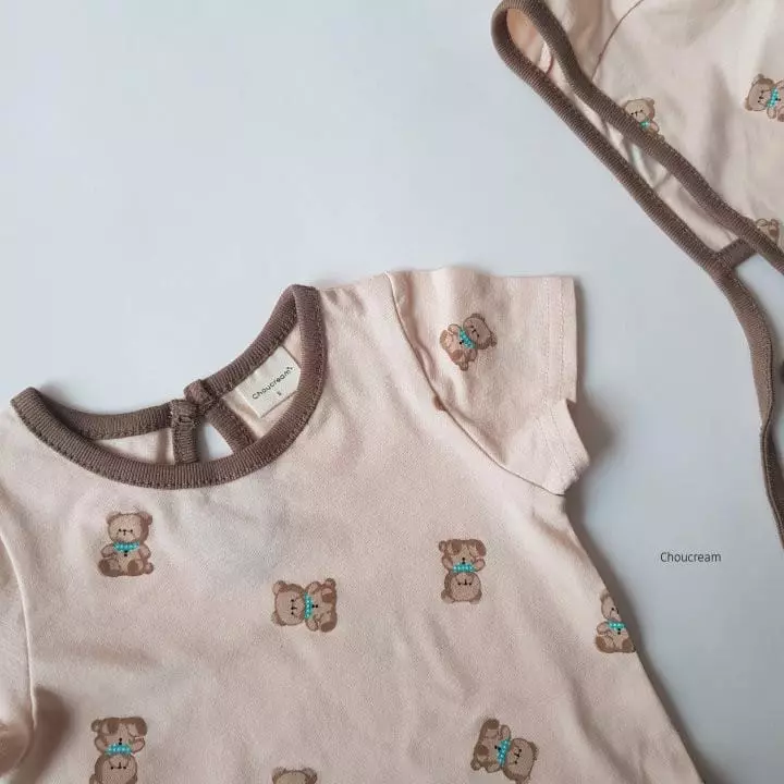 Choucream - Korean Baby Fashion - #onlinebabyshop - Baby Bear Bonnet Bodysuit - 3