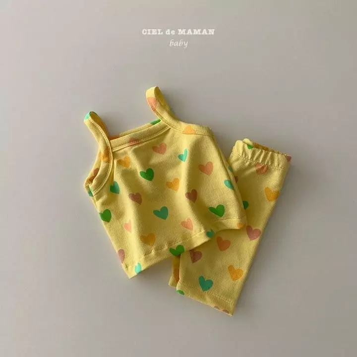 Ciel De Maman - Korean Baby Fashion - #babyclothing - Heart Sleevelss Top Bottom Set