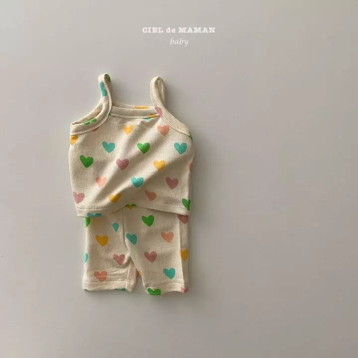 Ciel De Maman - Korean Baby Fashion - #babyfever - Heart Sleevelss Top Bottom Set - 4
