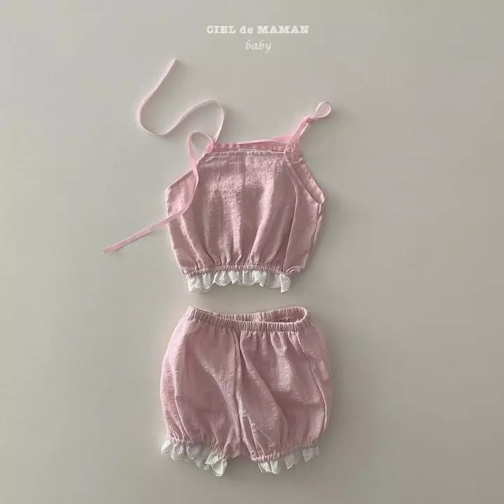 Ciel De Maman - Korean Baby Fashion - #babygirlfashion - Balloon Lace Sleeveless Top Bottom Set