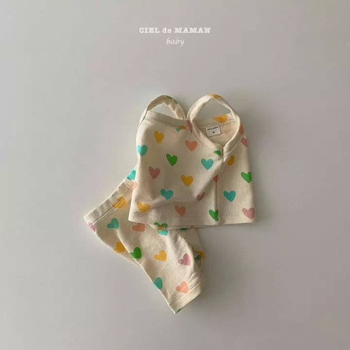 Ciel De Maman - Korean Baby Fashion - #babylifestyle - Heart Sleevelss Top Bottom Set - 5