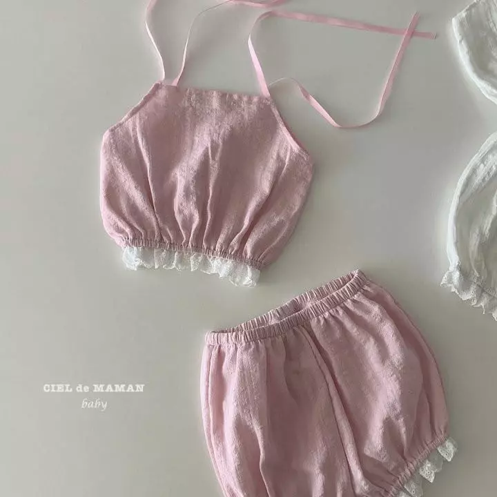 Ciel De Maman - Korean Baby Fashion - #babylifestyle - Balloon Lace Sleeveless Top Bottom Set - 2
