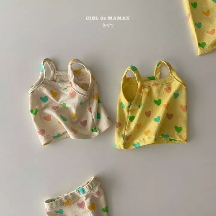 Ciel De Maman - Korean Baby Fashion - #babyootd - Heart Sleevelss Top Bottom Set - 7