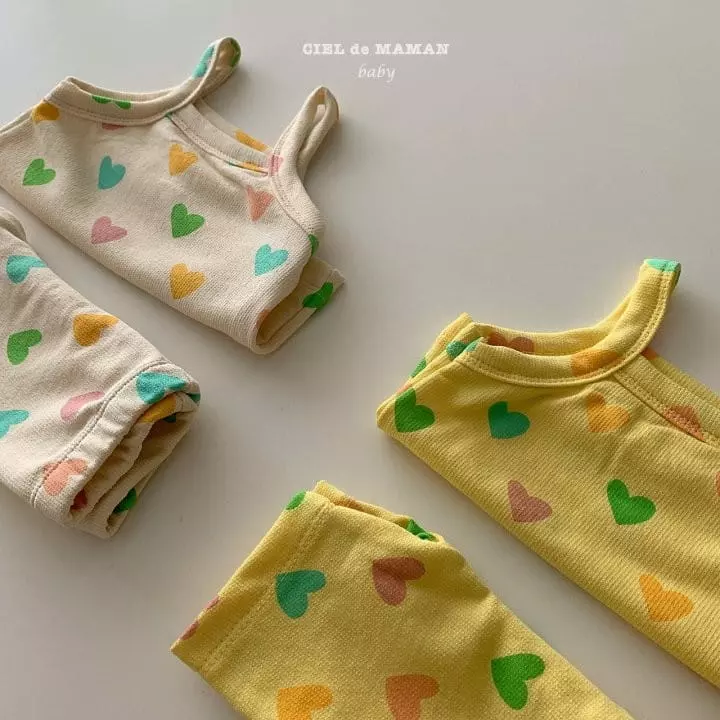 Ciel De Maman - Korean Baby Fashion - #babyoutfit - Heart Sleevelss Top Bottom Set - 8
