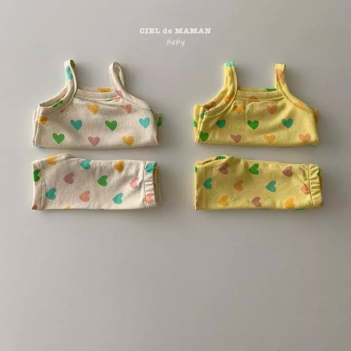 Ciel De Maman - Korean Baby Fashion - #babyoutfit - Heart Sleevelss Top Bottom Set - 9