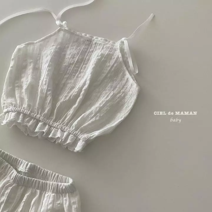 Ciel De Maman - Korean Baby Fashion - #babyoutfit - Balloon Lace Sleeveless Top Bottom Set - 6