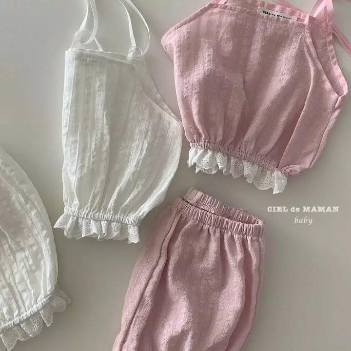 Ciel De Maman - Korean Baby Fashion - #onlinebabyboutique - Balloon Lace Sleeveless Top Bottom Set - 8
