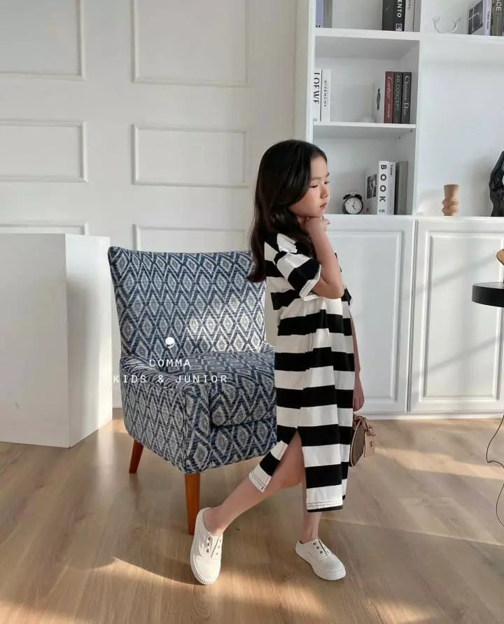 Comma - Korean Children Fashion - #Kfashion4kids - Stripes Tong Slit One-piece - 6
