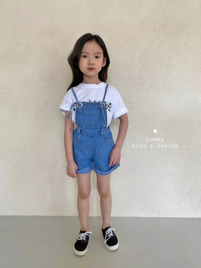 Comma - Korean Children Fashion - #childofig - Denim Roll-up Dungarees Shorts - 7