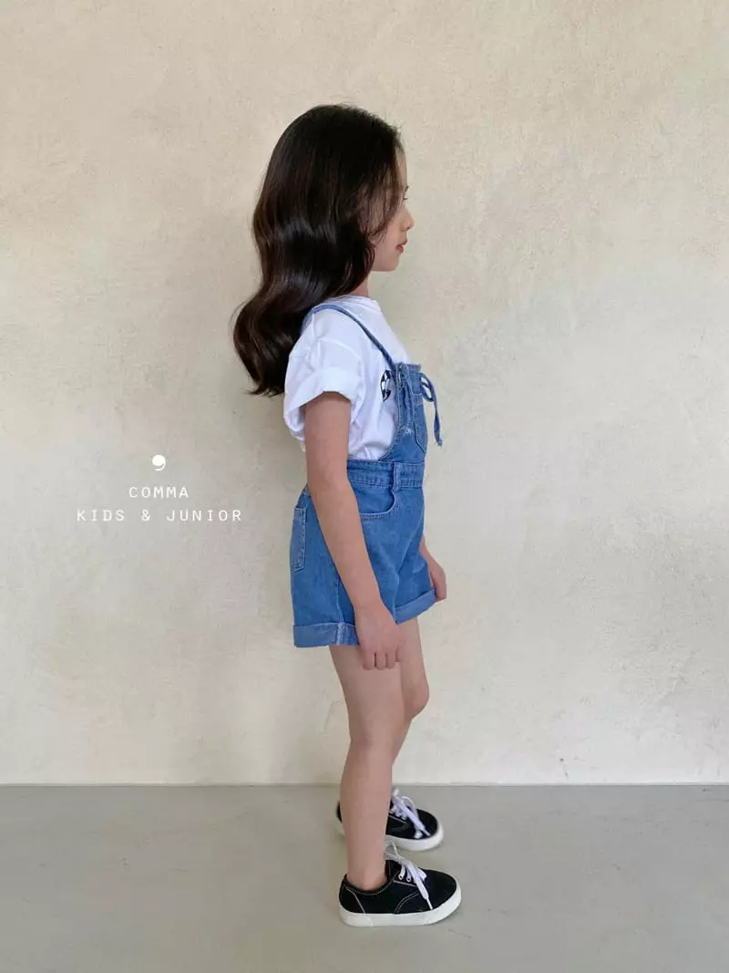 Comma - Korean Children Fashion - #designkidswear - Denim Roll-up Dungarees Shorts - 9