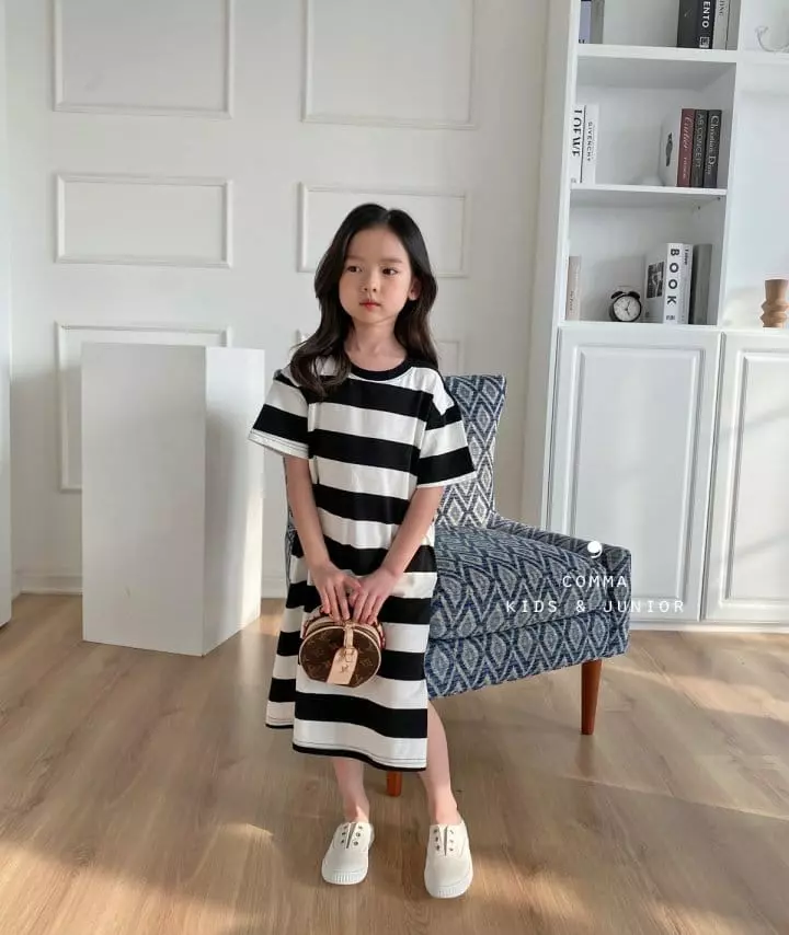 Comma - Korean Children Fashion - #discoveringself - Stripes Tong Slit One-piece