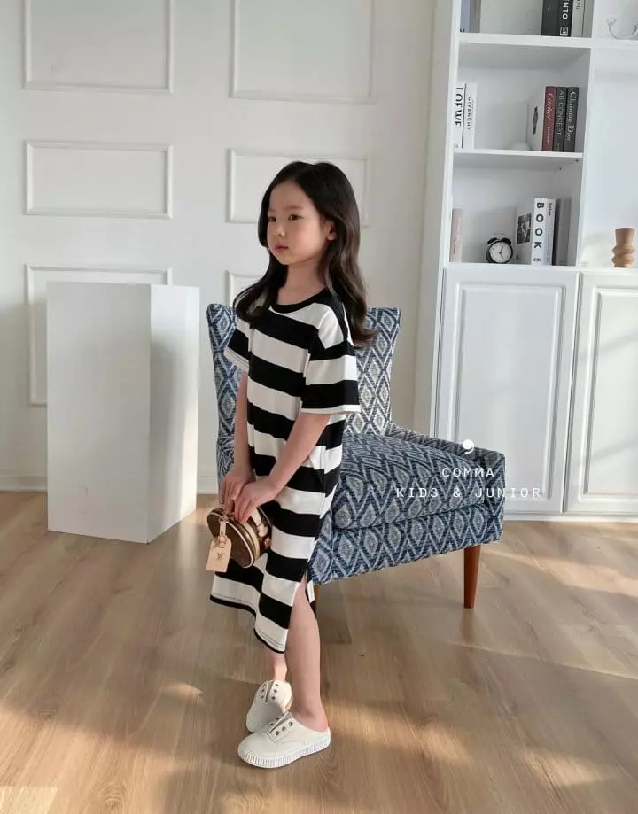 Comma - Korean Children Fashion - #fashionkids - Stripes Tong Slit One-piece - 2