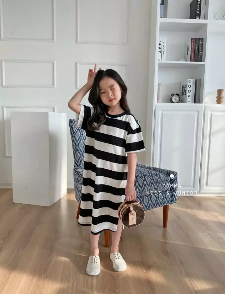 Comma - Korean Children Fashion - #kidsshorts - Stripes Tong Slit One-piece - 3