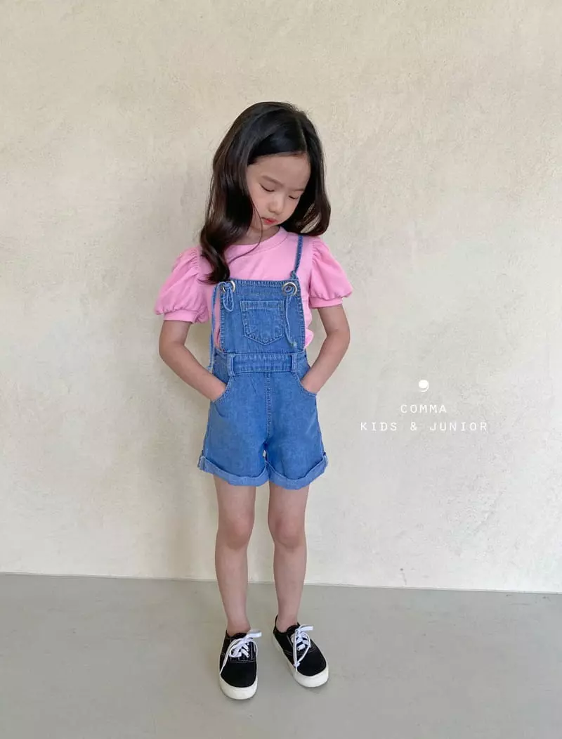 Comma - Korean Children Fashion - #kidsshorts - Denim Roll-up Dungarees Shorts - 12