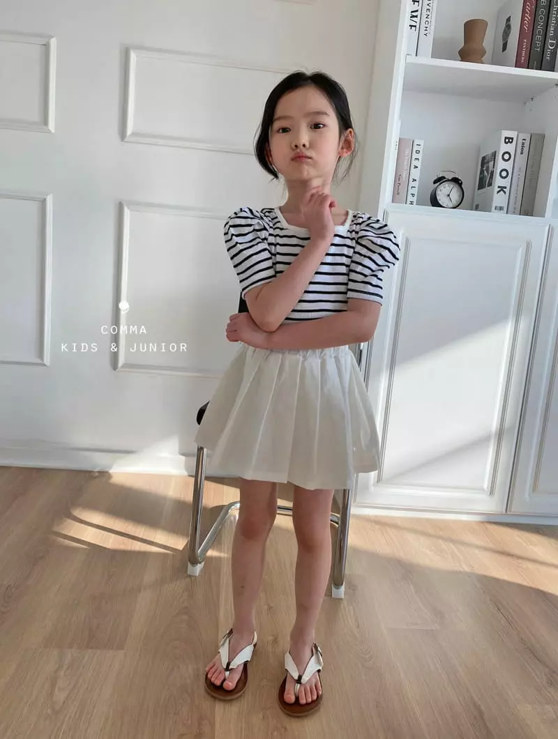 Comma - Korean Children Fashion - #kidsshorts - Stripes Puff Tee - 2