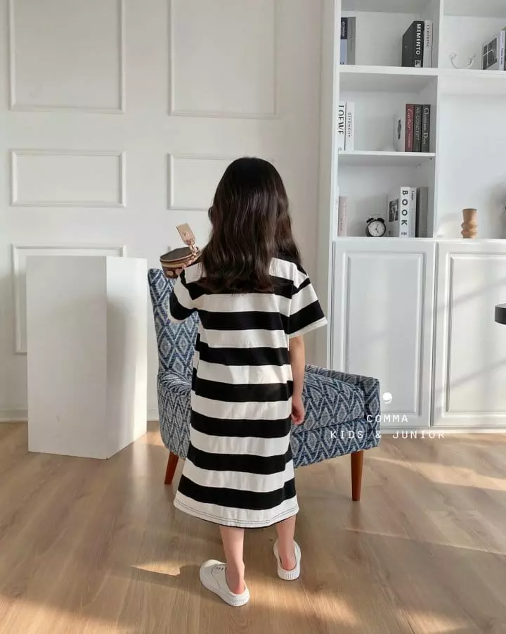 Comma - Korean Children Fashion - #kidsshorts - Stripes Tong Slit One-piece - 4