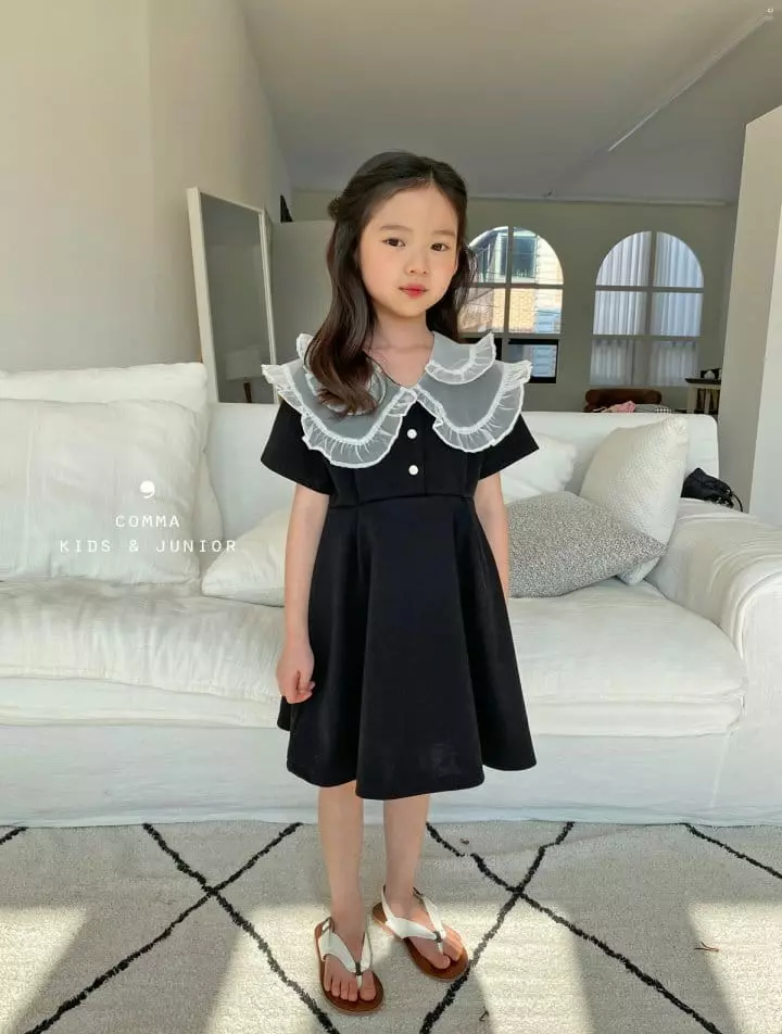 Comma - Korean Children Fashion - #kidzfashiontrend - Mesh Collar One-piece - 12