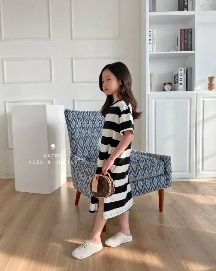 Comma - Korean Children Fashion - #kidzfashiontrend - Stripes Tong Slit One-piece - 5