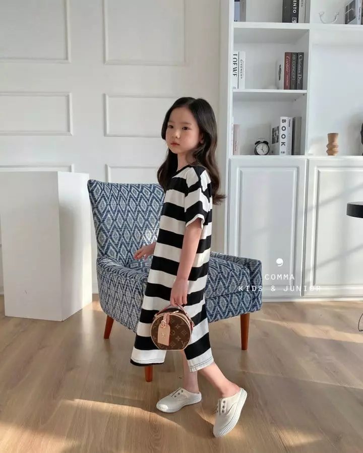 Comma - Korean Children Fashion - #littlefashionista - Stripes Tong Slit One-piece - 7
