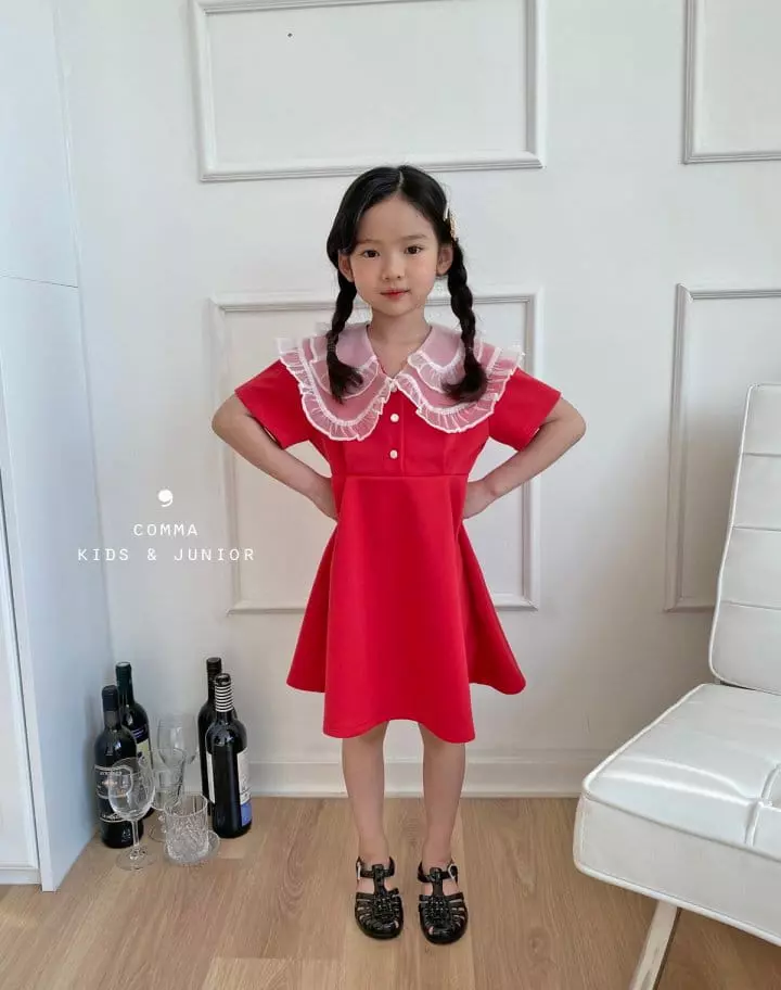 Comma - Korean Children Fashion - #magicofchildhood - Mesh Collar One-piece