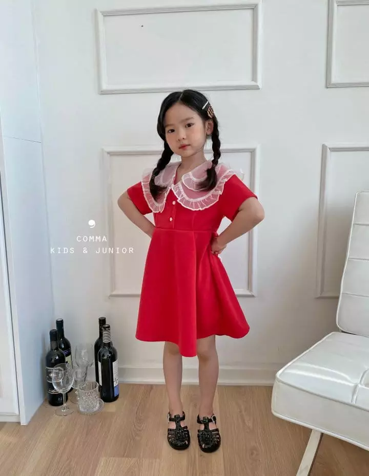Comma - Korean Children Fashion - #minifashionista - Mesh Collar One-piece - 2