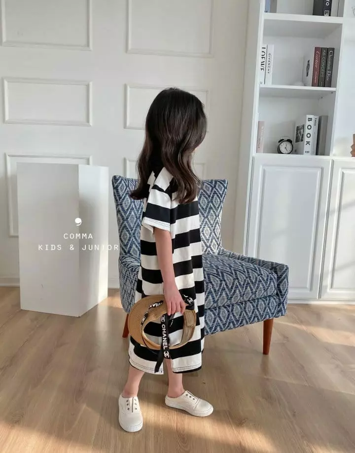 Comma - Korean Children Fashion - #minifashionista - Stripes Tong Slit One-piece - 9