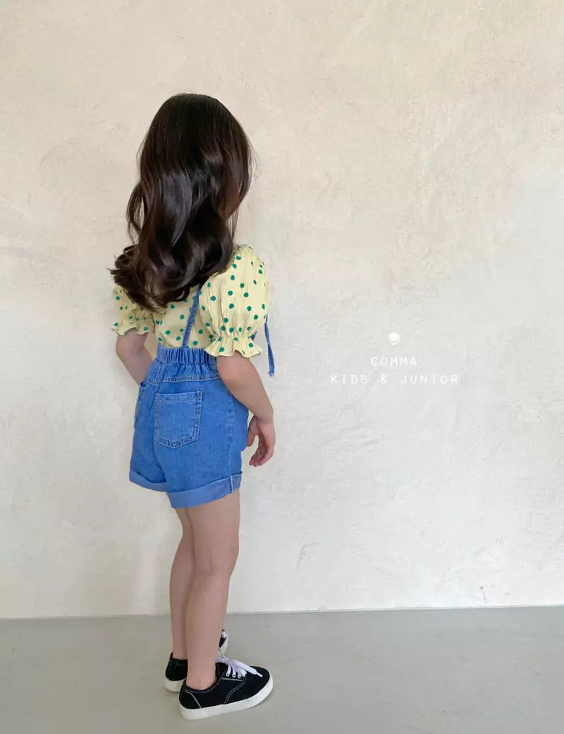 Comma - Korean Children Fashion - #magicofchildhood - Denim Roll-up Dungarees Shorts - 4