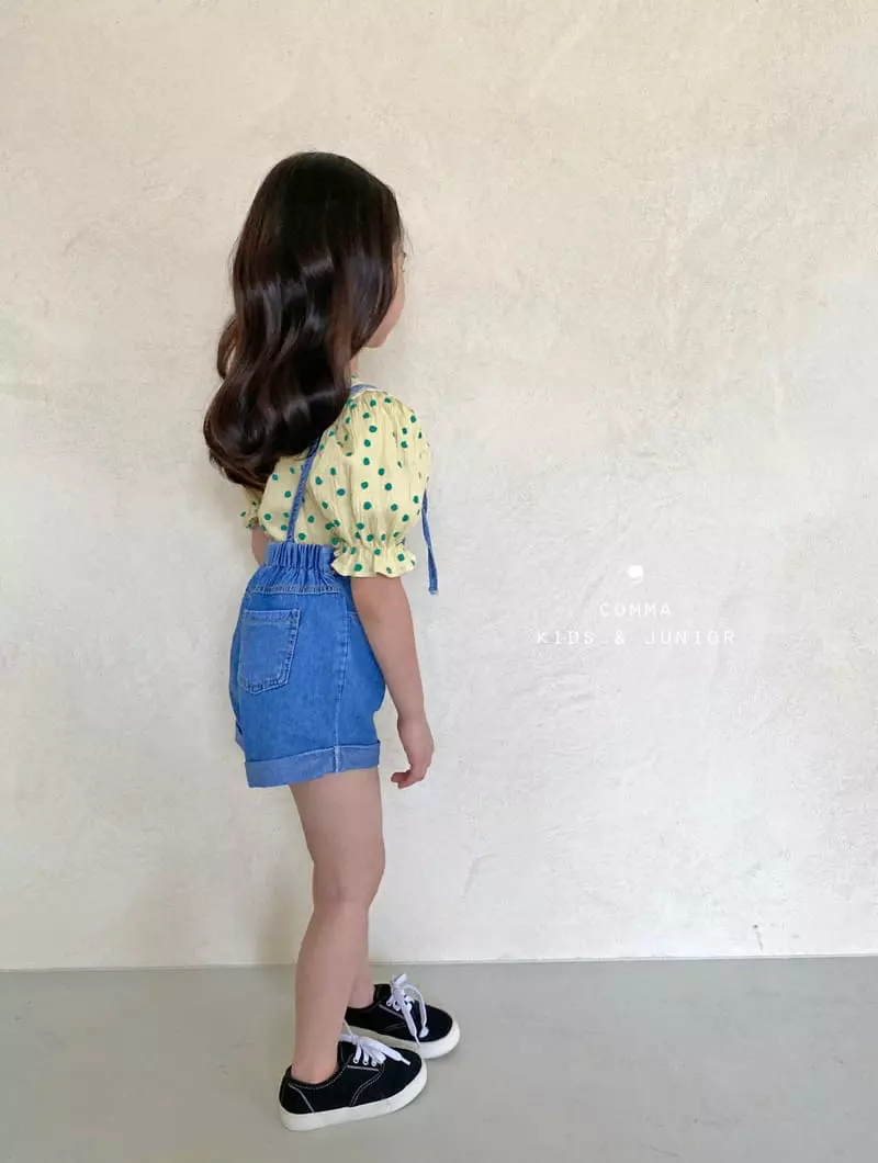 Comma - Korean Children Fashion - #prettylittlegirls - Denim Roll-up Dungarees Shorts - 5