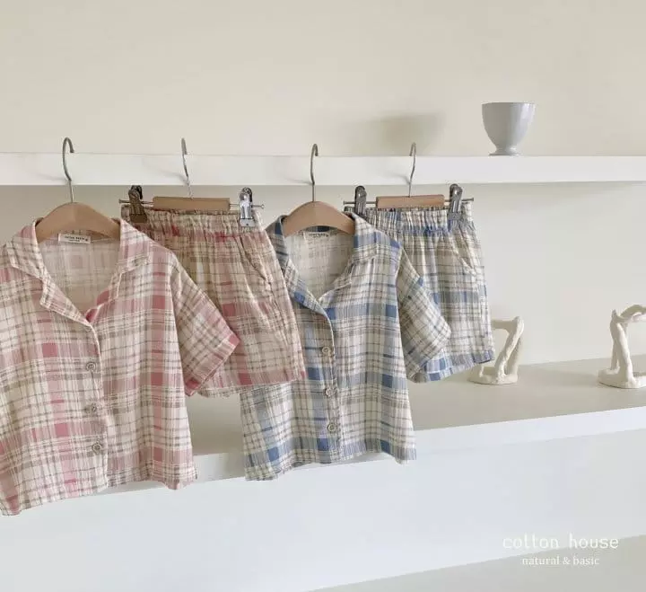 Cotton House - Korean Children Fashion - #childofig - Check Collar Top Bottom Set - 4