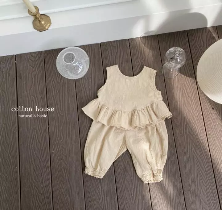 Cotton House - Korean Children Fashion - #childrensboutique - Frill Sleeveless Top Bottom Set - 2