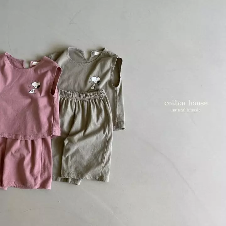 Cotton House - Korean Children Fashion - #childrensboutique - Snoopy Sleeveless Bottom Set
